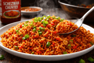 Street style Schezwan Fried Rice recipe made with leftover rice.