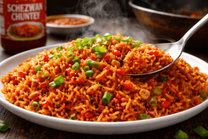 Street style Schezwan Fried Rice recipe made with leftover rice.