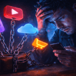 Illustration of subscription fatigue and digital spending overload.