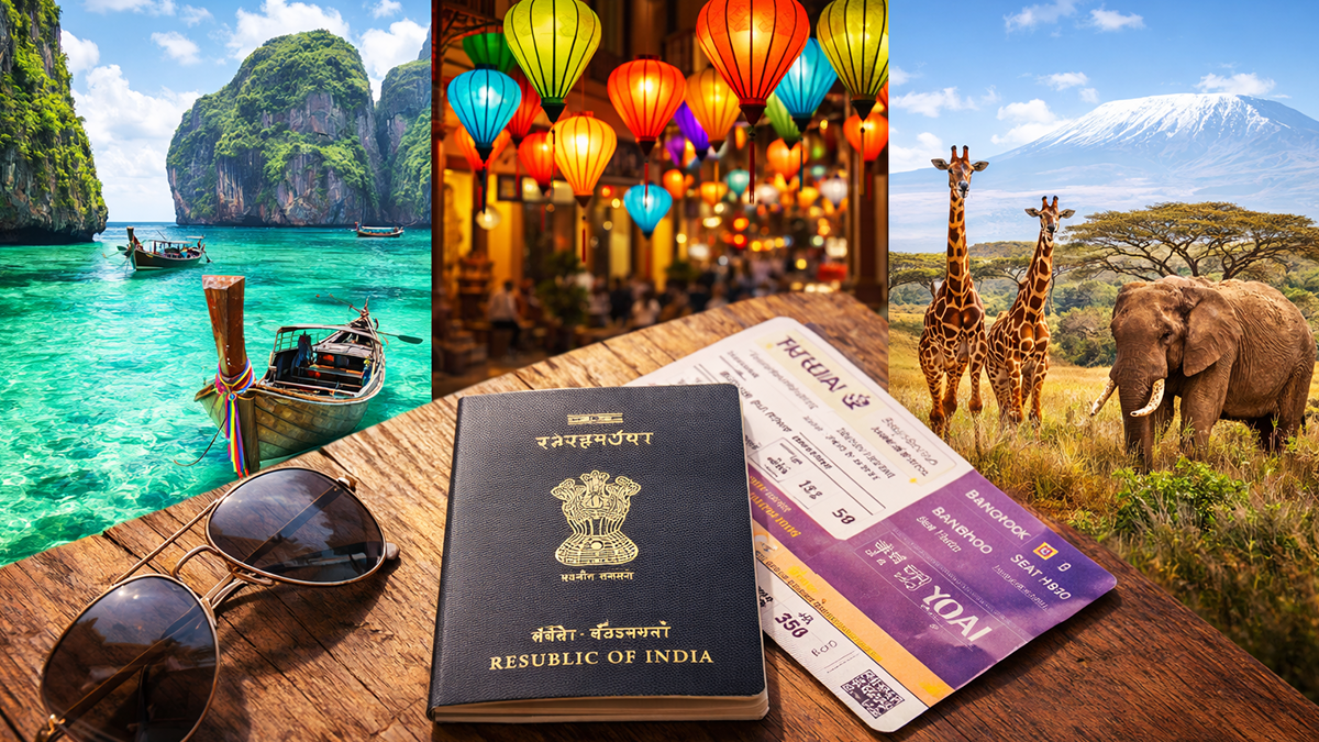 Map showing the list of Visa Free Countries for Indians in 2026.