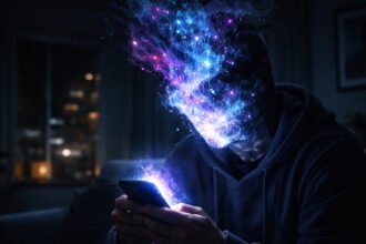 A conceptual image representing Brain Rot and the impact of short-form content on mental health.