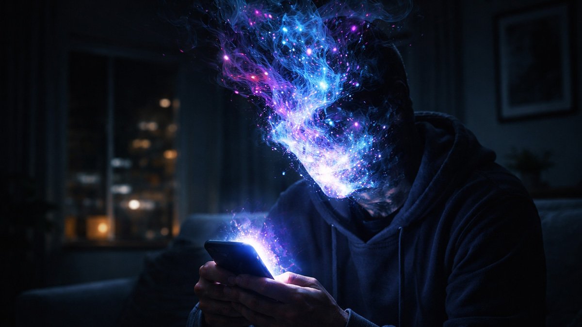 A conceptual image representing Brain Rot and the impact of short-form content on mental health.