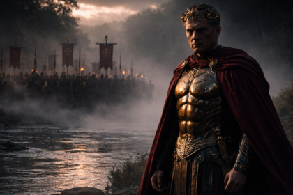 Julius Caesar standing at the Rubicon, illustrating the high-stakes Julius Caesar Strategy.