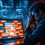 A frustrated job seeker dealing with the Ghost Job Epidemic on a laptop in 2026.