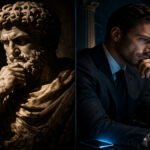 Marcus Aurelius bust compared to a modern professional, illustrating Marcus Aurelius Lessons for today.