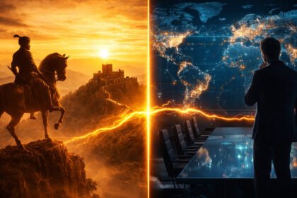 Historical and modern comparison illustrating Chhatrapati Shivaji Leadership strategies for 2026.