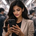 A professional using a smartphone for Microlearning during their daily commute.