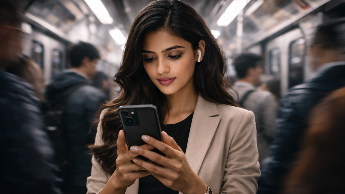 A professional using a smartphone for Microlearning during their daily commute.