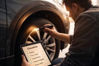 A pro performing a thorough Used Car Inspection to identify hidden mechanical issues.