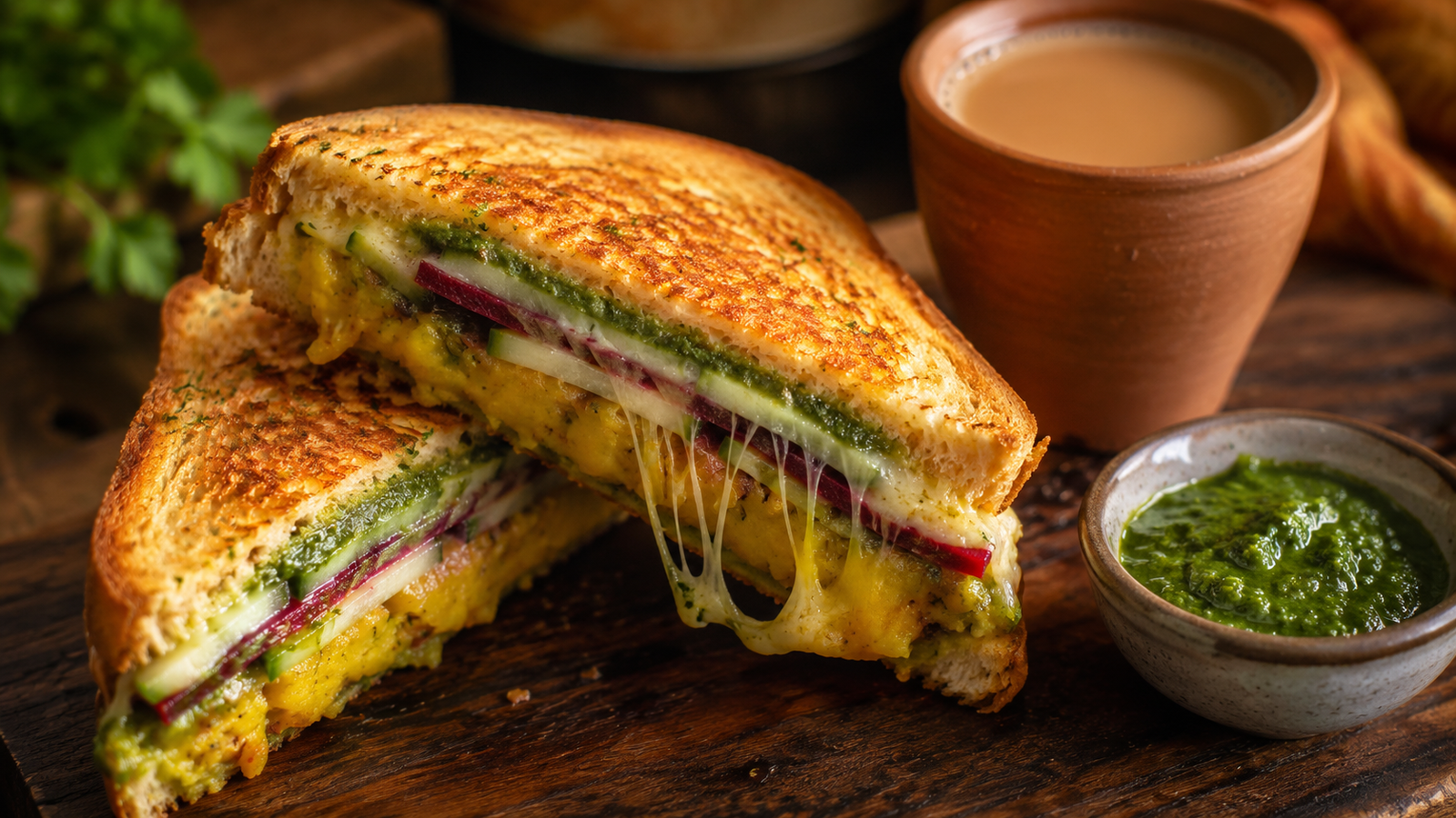 A perfectly crispy, street-style sandwich made using an authentic Bombay Masala Toast Recipe.